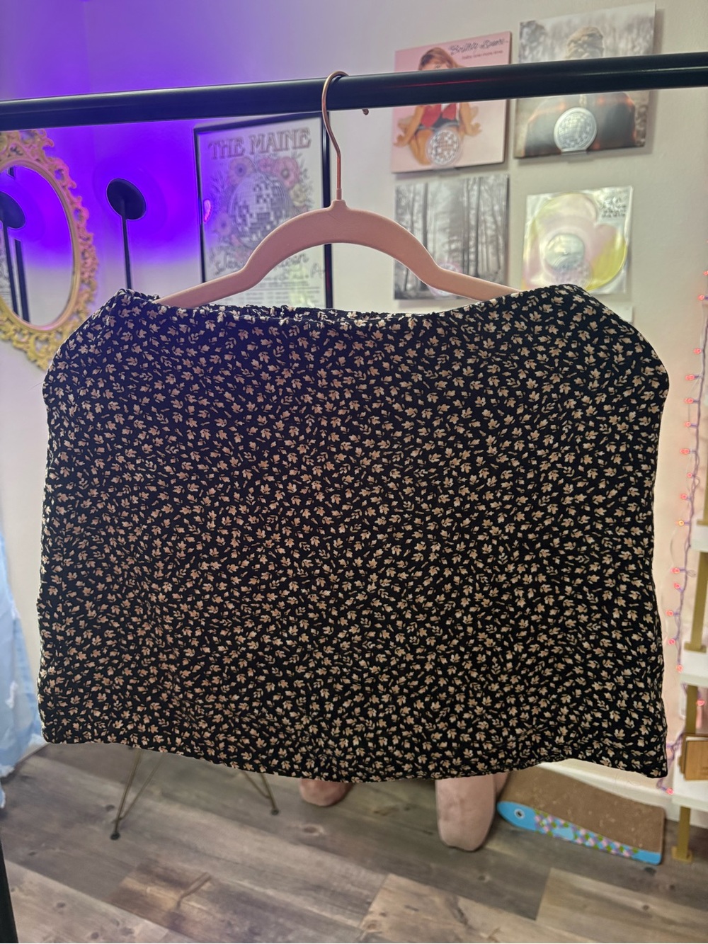 Black Floral Smocked Mini Skirt